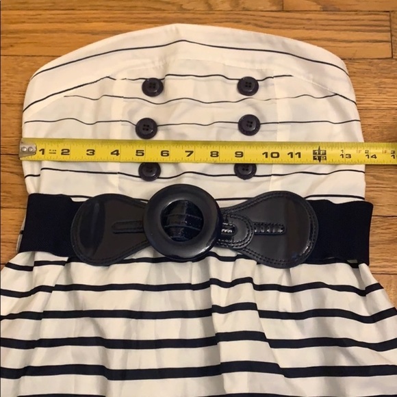Strapless Striped Dress Off White and Navy Blue - Picture 7 of 15